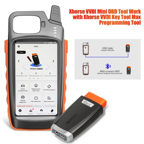 Bluetooth Xhorse VVDI Key Tool Max with VVDI MINI OBD Tool Get Free Renew Cable
