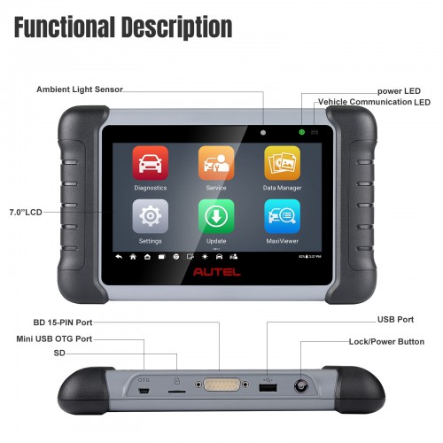 Autel MaxiCOM MK808S MK808Z Diagnostic Tool 7-inch LCD Touch Screen With EPB/ SAS/ BMS/ DPF Reset Functions