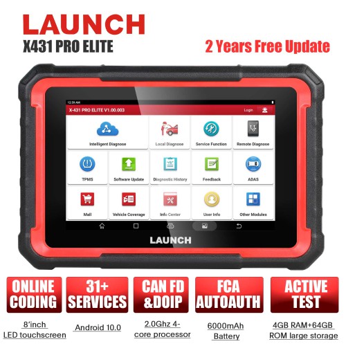 Launch X431 PRO ELITE Auto Full System Car Diagnostic Tools CAN FD Active Tester OBD2 Scanner