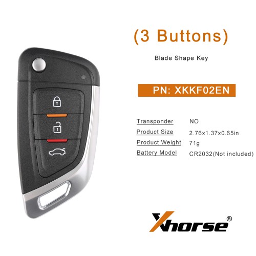 [UK/EU Ship] XHORSE XKKF02EN Universal Remote Car Key with 3 Buttons for VVDI Key Tool Max/VVDI2 (English Version) 5pcs/lot