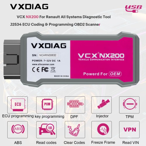 V219 VXDIAG VCX NX200 For Renault All Systems Diagnostic Tool J2534 ECU Coding & Programming OBD2 Scanner