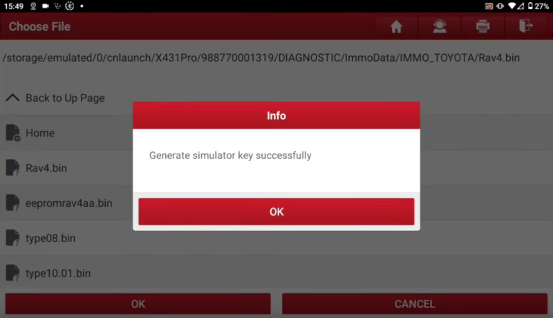 generate simulator key successfully