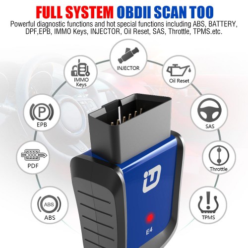 VPECKER E4 Easydiag Bluetooth Full System OBDII Scan Tool for Android Support ABS Bleeding/Battery/DPF/EPB/Injector/Oil Reset/TPMS