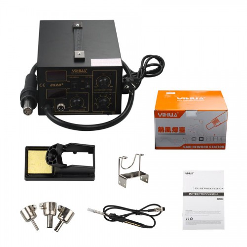 2in1 SMD Soldering Rework Station Hot Air & Iron 852D+ 5Tips ESD PLCC BGA