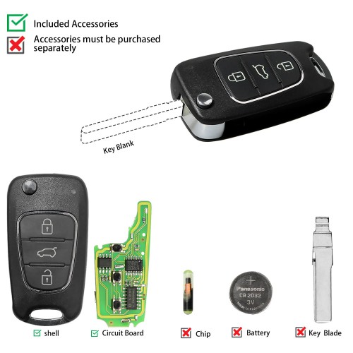 [UK/EU Ship] Xhorse Hyundai Type Universal Remote Key Wireless PN XNHY02EN 3 Buttons 5Pcs/Lot