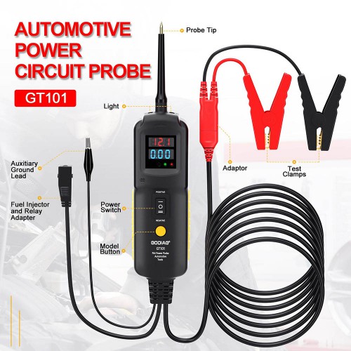 [UK/EU Ship] GODIAG GT101 PIRT Power Probe + Car Power Line Fault Finding + Fuel Injector Cleaning and Testing + Relay Testing Car Diagnostic Tool