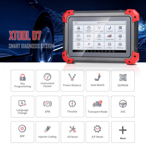 XTOOL D7 Automotive Diagnostic Tool, Bi-Directional Scan Tool with OE-Level Full Diagnosis, 36+ Services, IMMO/Key Programming, ABS Bleeding