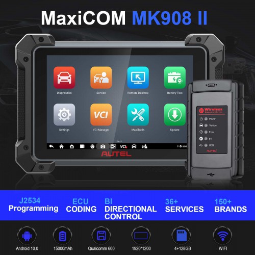 Multi-Language Autel MaxiCOM MK908 II Scanner Diagnostic Tool Advanced ECU Coding/Adaption, Full Bidirectional, 36+ Services