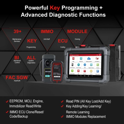 LAUNCH X431 IMMO PLUS Key Programmer 3-in-1 IMMO Clone Diagnostics Supports ECU Coding and 39 Special Functions