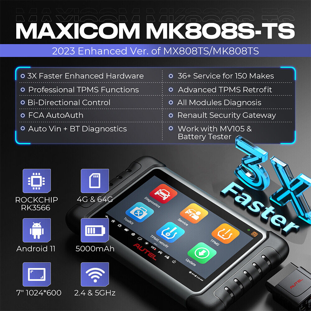 US/UK/EU Ship Autel MaxiCOM MK808TS MK808Z-TS Full Diagnose & TPMS Relearn
