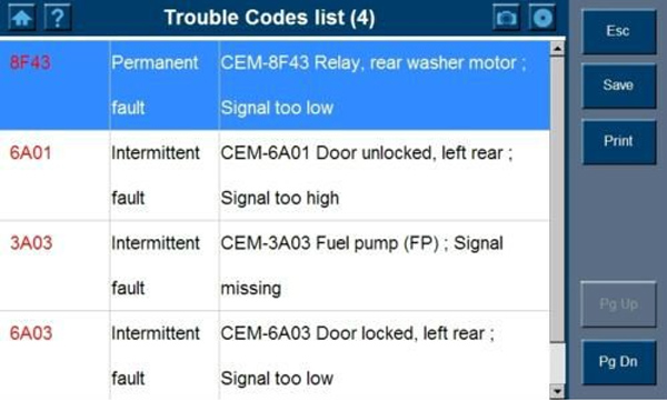 Autel MaxiDAS DS708 trouble codes list